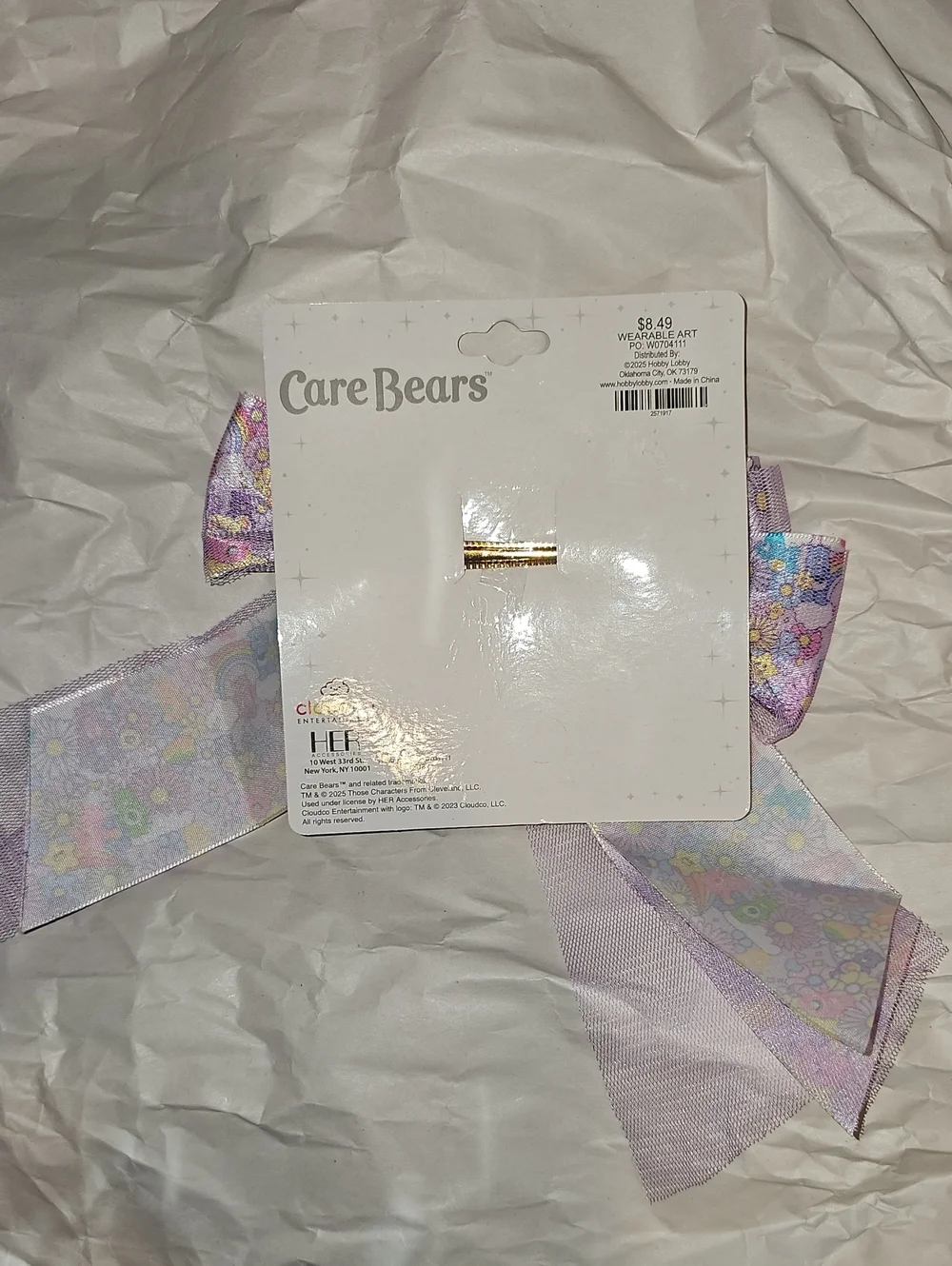 Care Bears Purple Floral Rainbow Kids Hair Bow with Charms New